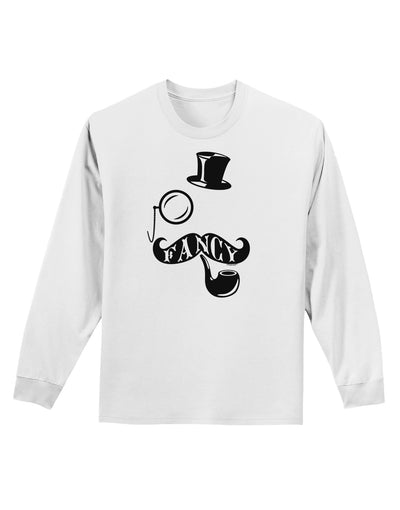 Fancy Tophat Mustache Pipe and Monocle Adult Long Sleeve Shirt-Long Sleeve Shirt-TooLoud-White-Small-Davson Sales