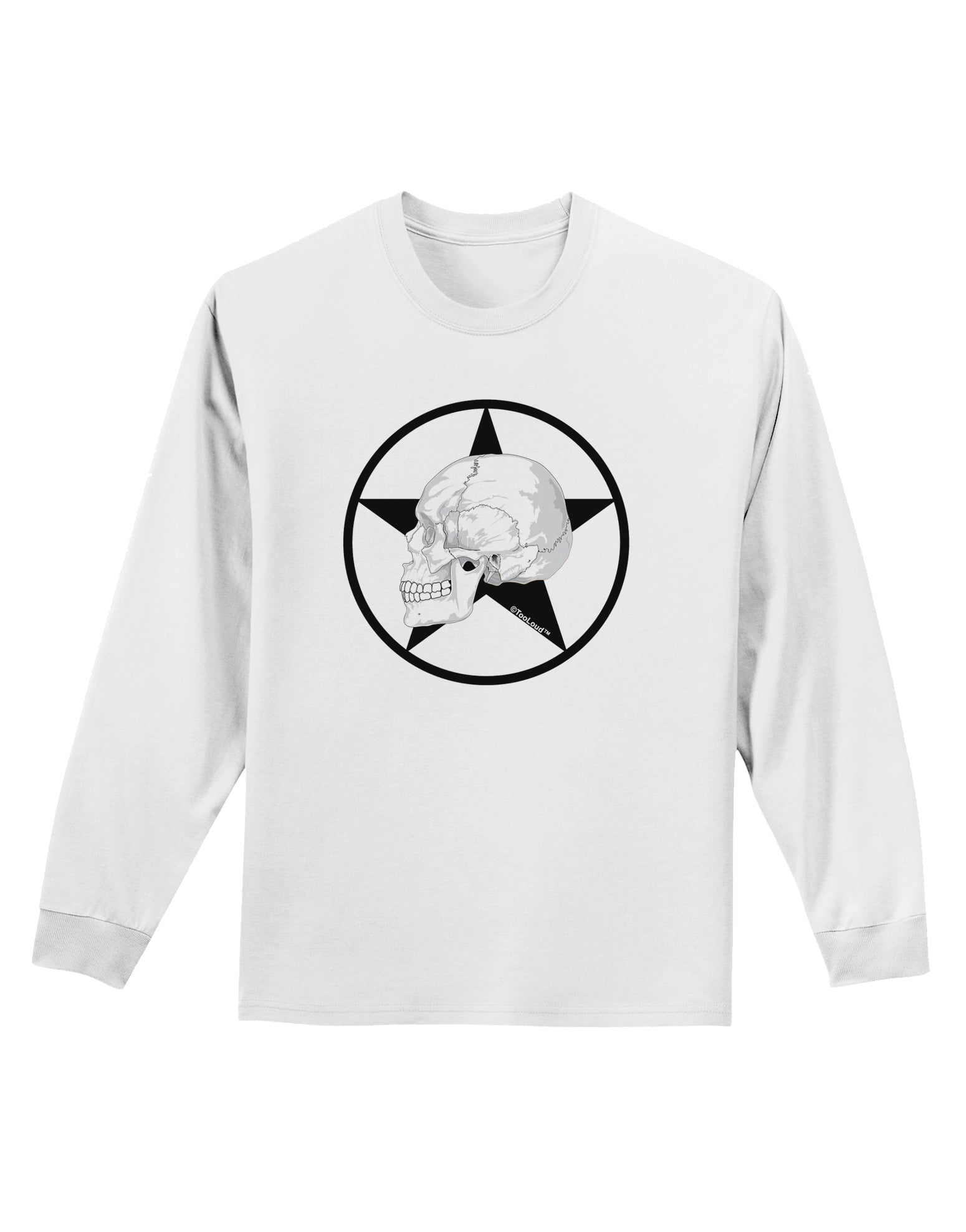 White Skull With Star Adult Long Sleeve Shirt by TooLoud-Long Sleeve Shirt-TooLoud-White-Small-Davson Sales
