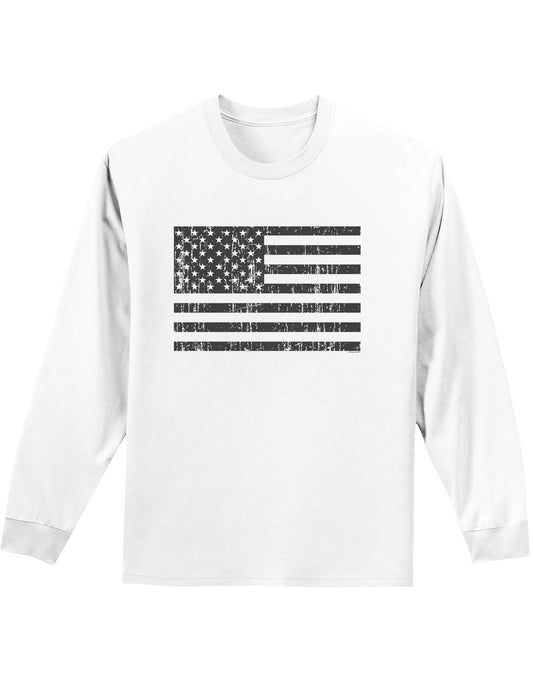 Distressed Black and White American Flag Adult Long Sleeve Shirt-Long Sleeve Shirt-TooLoud-White-Small-Davson Sales