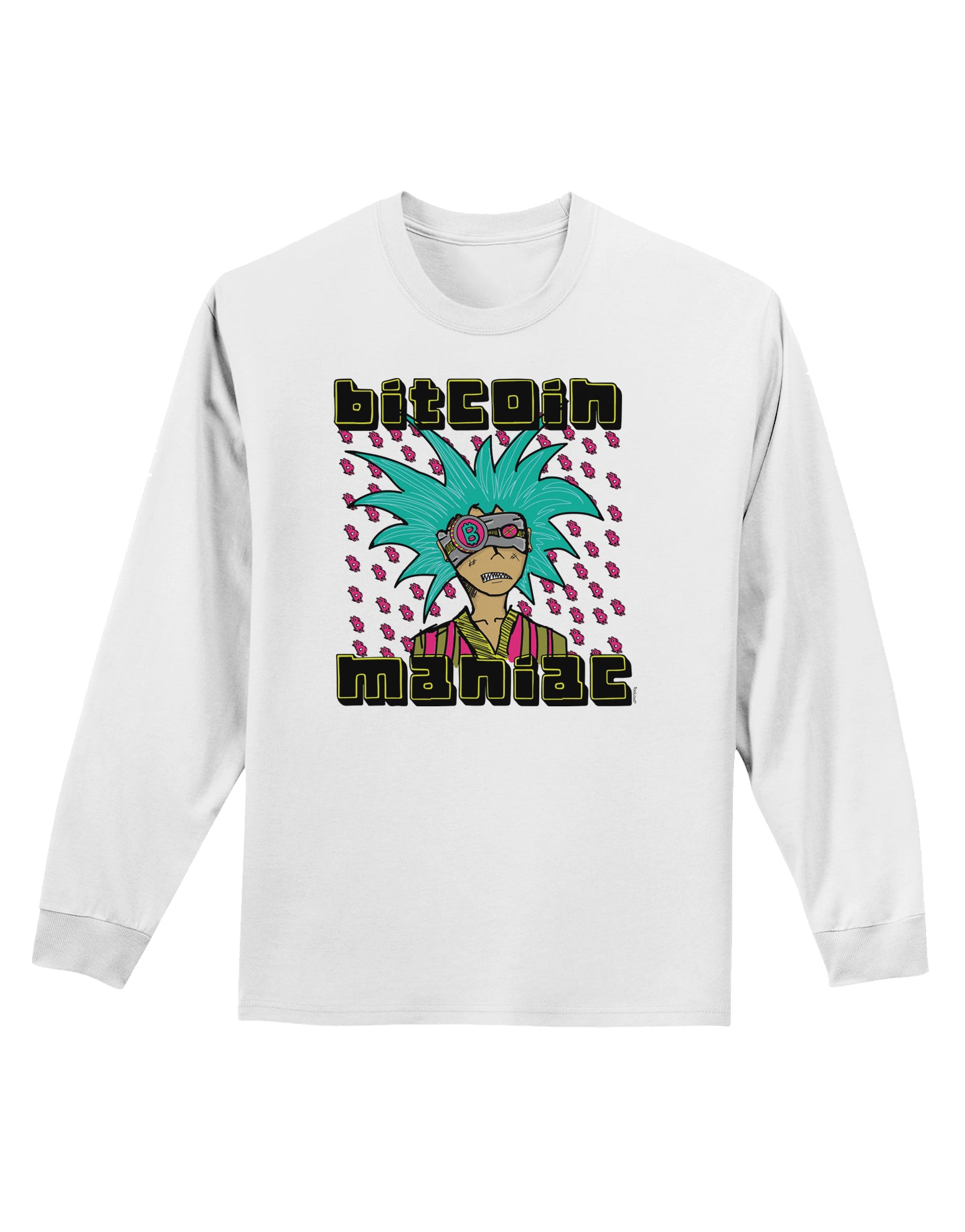 Bitcoin Maniac Crypto Adult Long Sleeve Shirt-Long Sleeve Shirt-TooLoud-White-Small-Davson Sales