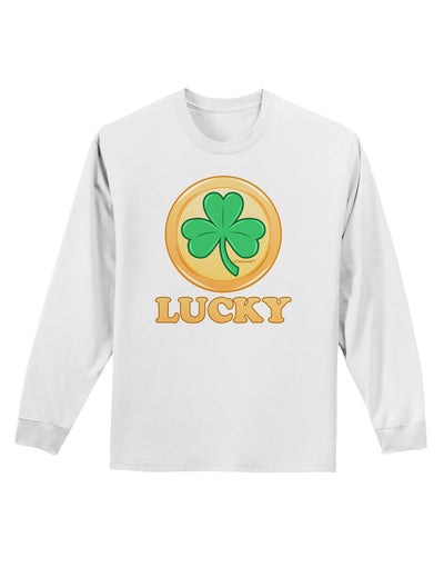 Shamrock Button - Lucky Adult Long Sleeve Shirt by TooLoud-Long Sleeve Shirt-TooLoud-White-Small-Davson Sales