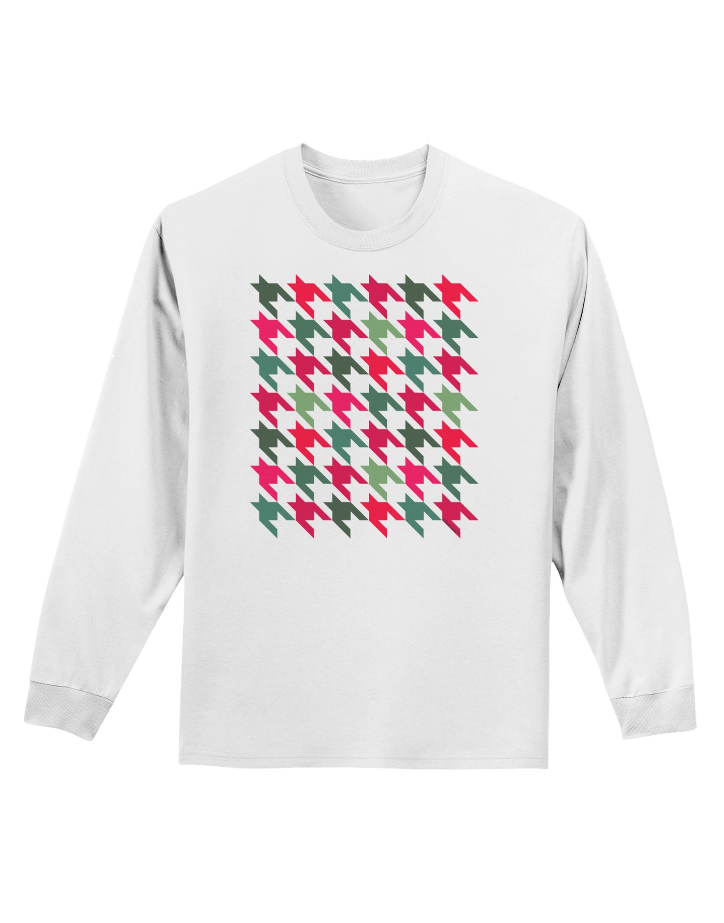 Christmas Red and Green Houndstooth Adult Long Sleeve Shirt-Long Sleeve Shirt-TooLoud-White-Small-Davson Sales