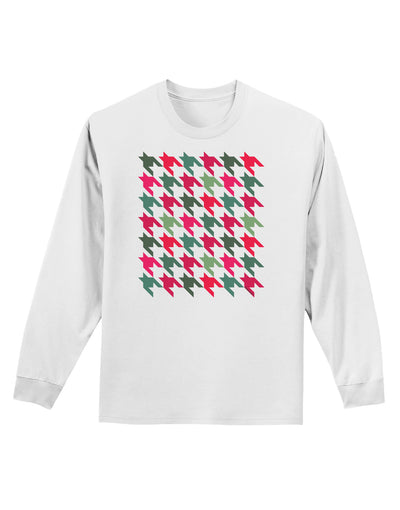 Christmas Red and Green Houndstooth Adult Long Sleeve Shirt-Long Sleeve Shirt-TooLoud-White-Small-Davson Sales