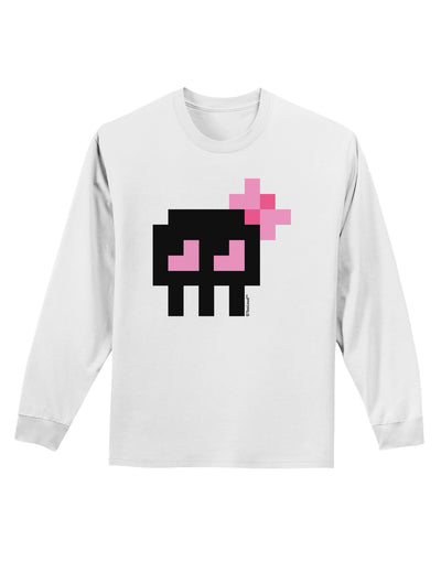 Retro 8-Bit Skull with Pink Bow Adult Long Sleeve Shirt-Long Sleeve Shirt-TooLoud-White-Small-Davson Sales