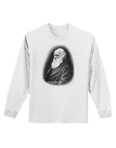 Charles Darwin Black and White Adult Long Sleeve Shirt by TooLoud-Long Sleeve Shirt-TooLoud-White-Small-Davson Sales