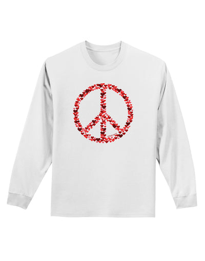 Peace Sign Hearts Red Adult Long Sleeve Shirt-Long Sleeve Shirt-TooLoud-White-Small-Davson Sales