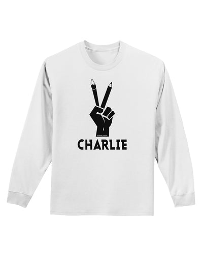 Hand Peace Sign - Charlie Design Adult Long Sleeve Shirt by TooLoud-Long Sleeve Shirt-TooLoud-White-Small-Davson Sales