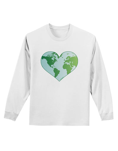 TooLoud World Globe Heart Adult Long Sleeve Shirt-Long Sleeve Shirt-TooLoud-White-Small-Davson Sales