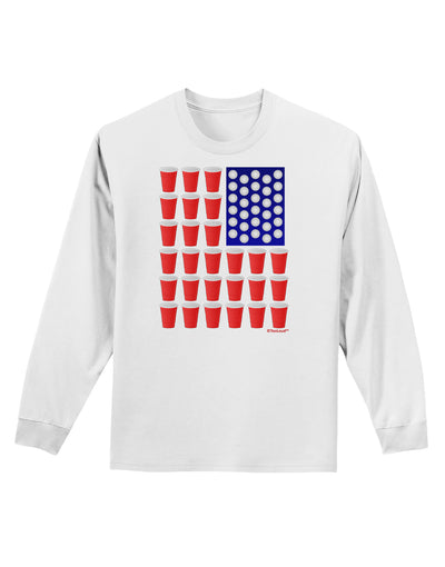 Beer Pong Flag Adult Long Sleeve Shirt-Long Sleeve Shirt-TooLoud-White-Small-Davson Sales