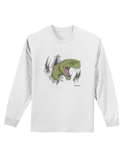 Green Dinosaur Breaking Free Adult Long Sleeve Shirt by TooLoud-Long Sleeve Shirt-TooLoud-White-Small-Davson Sales