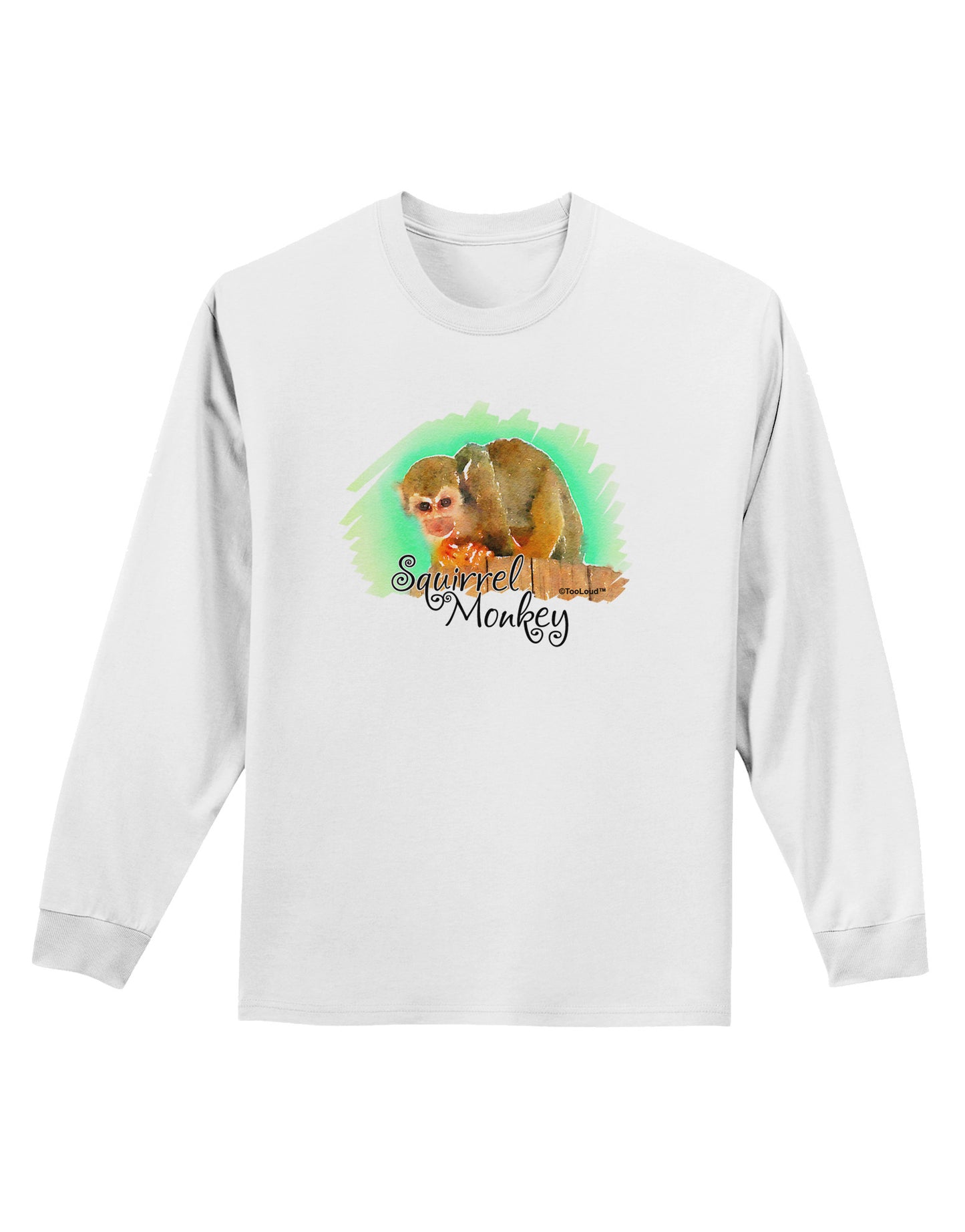 Squirrel Monkey Watercolor Text Adult Long Sleeve Shirt-Long Sleeve Shirt-TooLoud-White-Small-Davson Sales