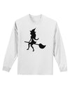 Cute Witch on Broom Silhouette Halloween Adult Long Sleeve Shirt-Long Sleeve Shirt-TooLoud-White-Small-Davson Sales