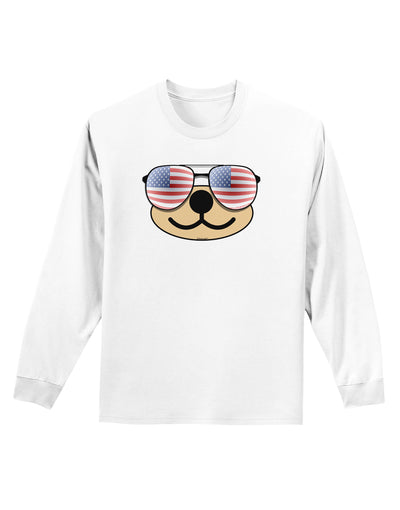 Kyu-T Face - Beartholomew Patriotic Sunglasses Adult Long Sleeve Shirt-Long Sleeve Shirt-TooLoud-White-Small-Davson Sales