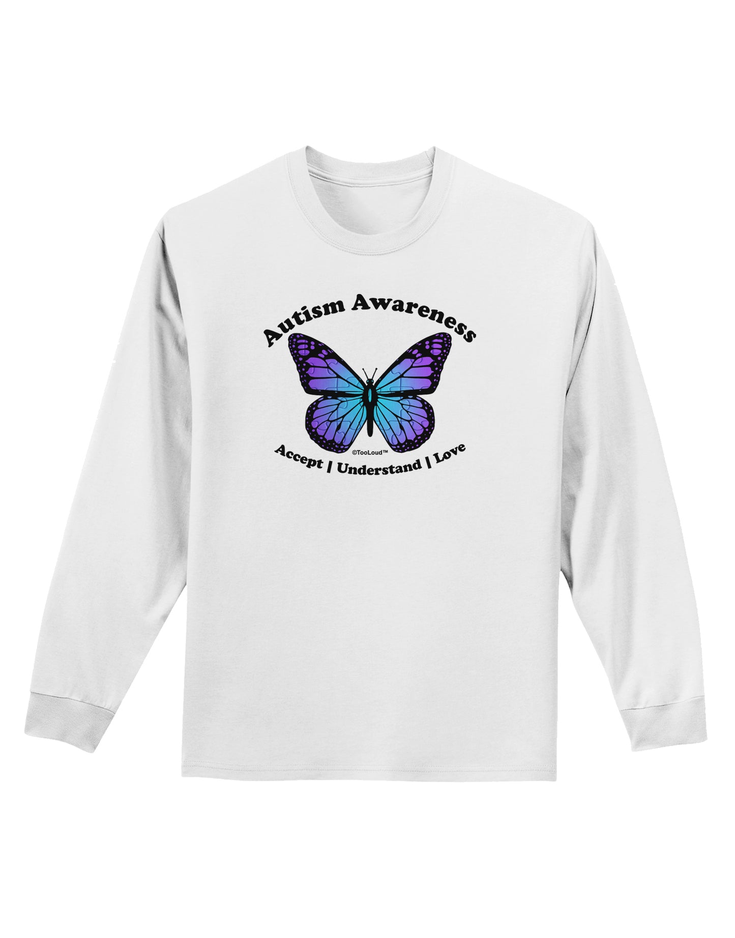 Autism Awareness - Puzzle Piece Butterfly Adult Long Sleeve Shirt-Long Sleeve Shirt-TooLoud-White-Small-Davson Sales