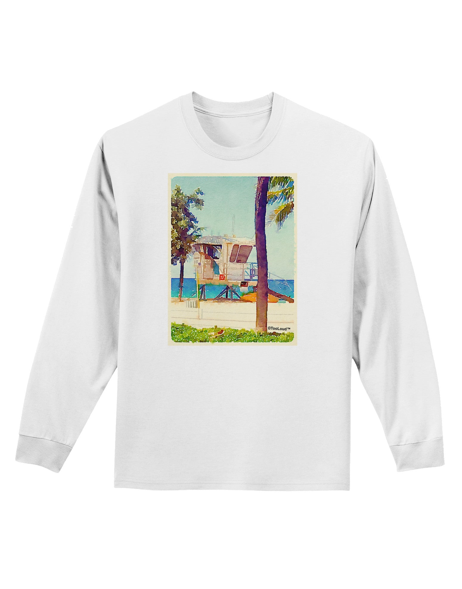 Lifeguard Station Watercolor Adult Long Sleeve Shirt-Long Sleeve Shirt-TooLoud-White-Small-Davson Sales