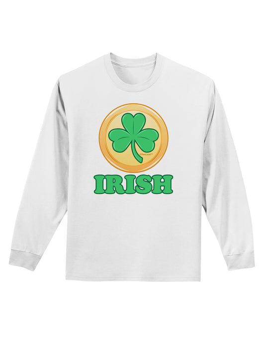 Shamrock Button - Irish Adult Long Sleeve Shirt by TooLoud-Long Sleeve Shirt-TooLoud-White-Small-Davson Sales