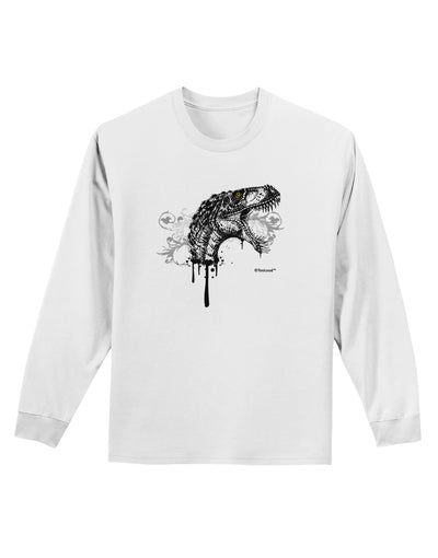 Artistic Ink Style Dinosaur Head Design Adult Long Sleeve Shirt by TooLoud-Long Sleeve Shirt-TooLoud-White-Small-Davson Sales