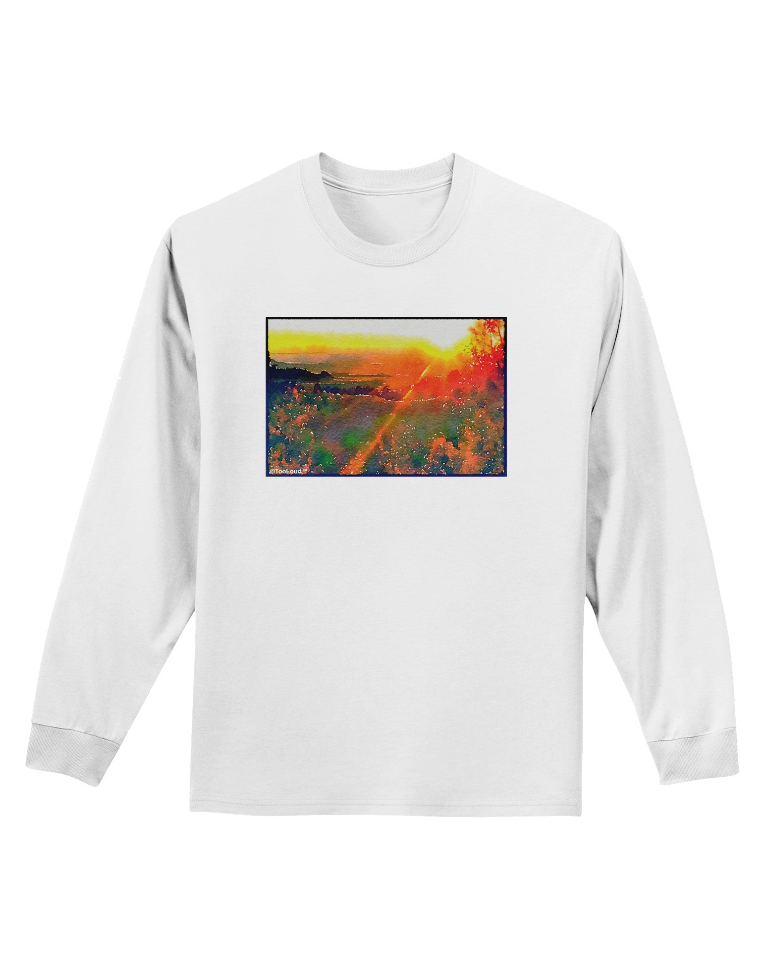 Colorado Sunset Watercolor Adult Long Sleeve Shirt-Long Sleeve Shirt-TooLoud-White-Small-Davson Sales