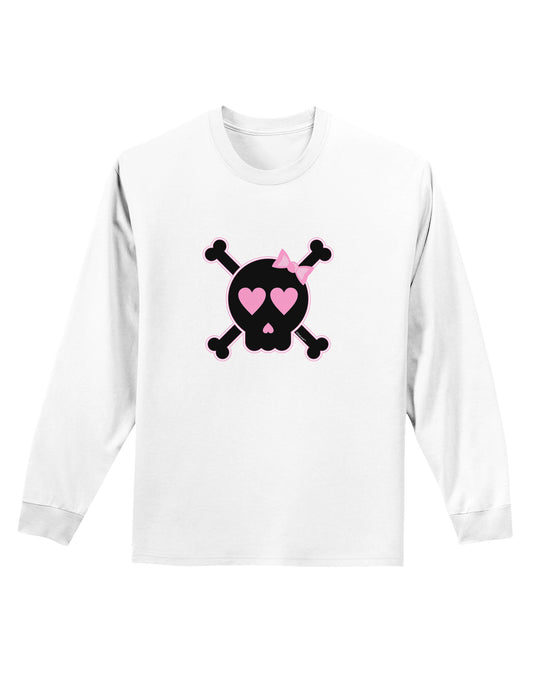 Pink and Black Crossbones Girl Adult Long Sleeve Shirt-Long Sleeve Shirt-TooLoud-White-Small-Davson Sales