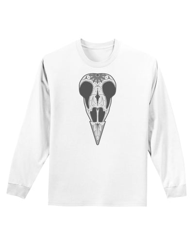 Black and White Mystic Bird Skull Day of the Dead Adult Long Sleeve Shirt-Long Sleeve Shirt-TooLoud-White-Small-Davson Sales