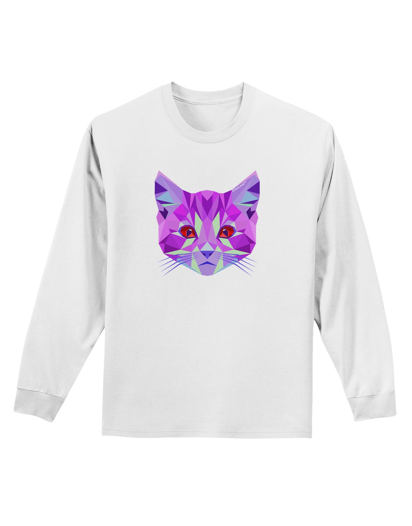 Geometric Kitty Purple Adult Long Sleeve Shirt-Long Sleeve Shirt-TooLoud-White-Small-Davson Sales