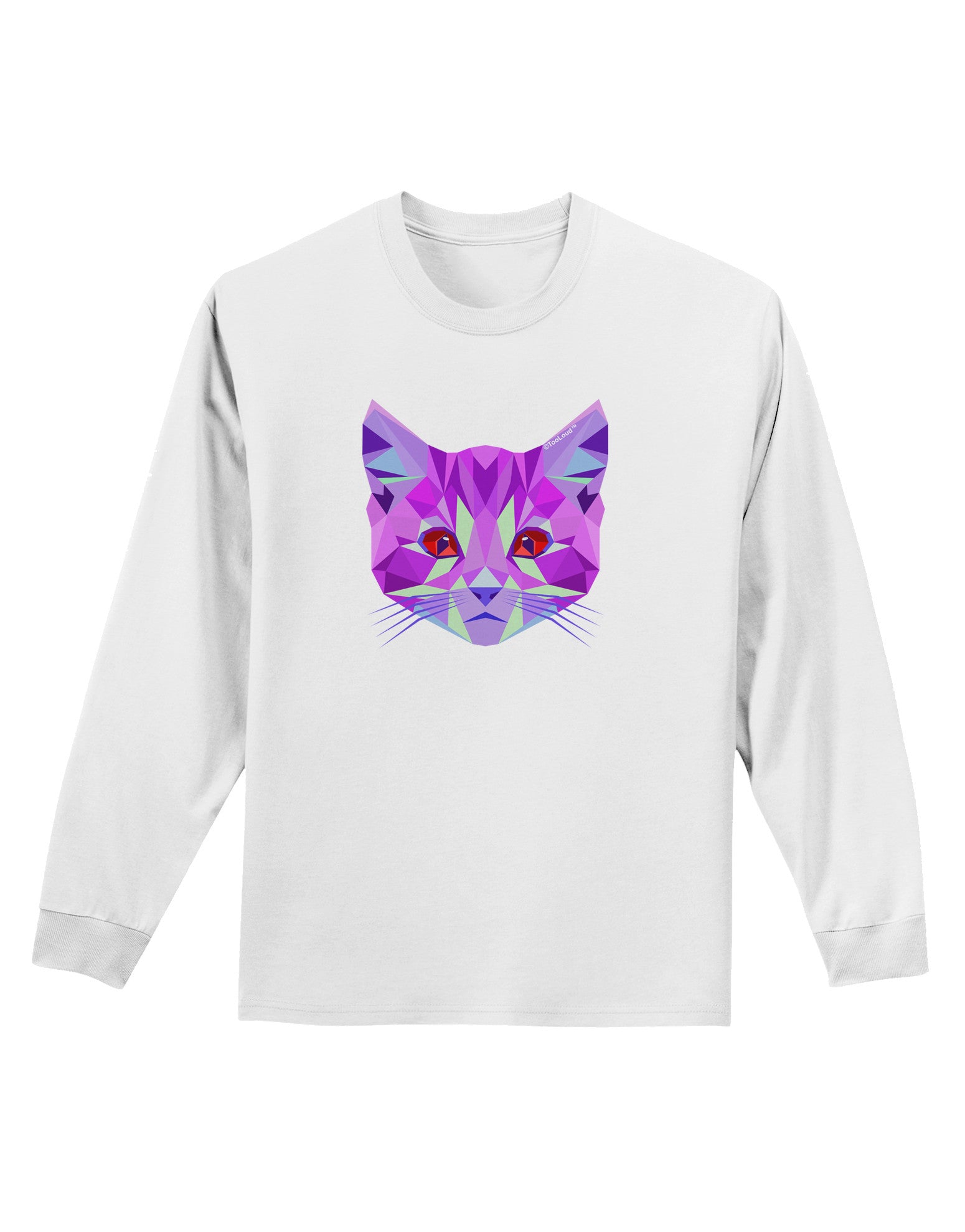 Geometric Kitty Purple Adult Long Sleeve Shirt-Long Sleeve Shirt-TooLoud-White-Small-Davson Sales