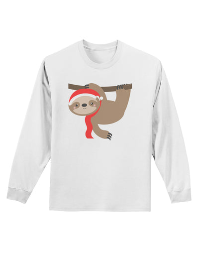 Cute Christmas Sloth with Santa Hat Adult Long Sleeve Shirt-Long Sleeve Shirt-TooLoud-White-Small-Davson Sales