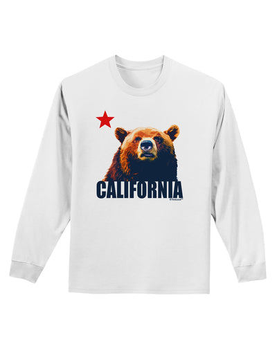 California Republic Design - Grizzly Bear and Star Adult Long Sleeve Shirt by TooLoud-Long Sleeve Shirt-TooLoud-White-Small-Davson Sales