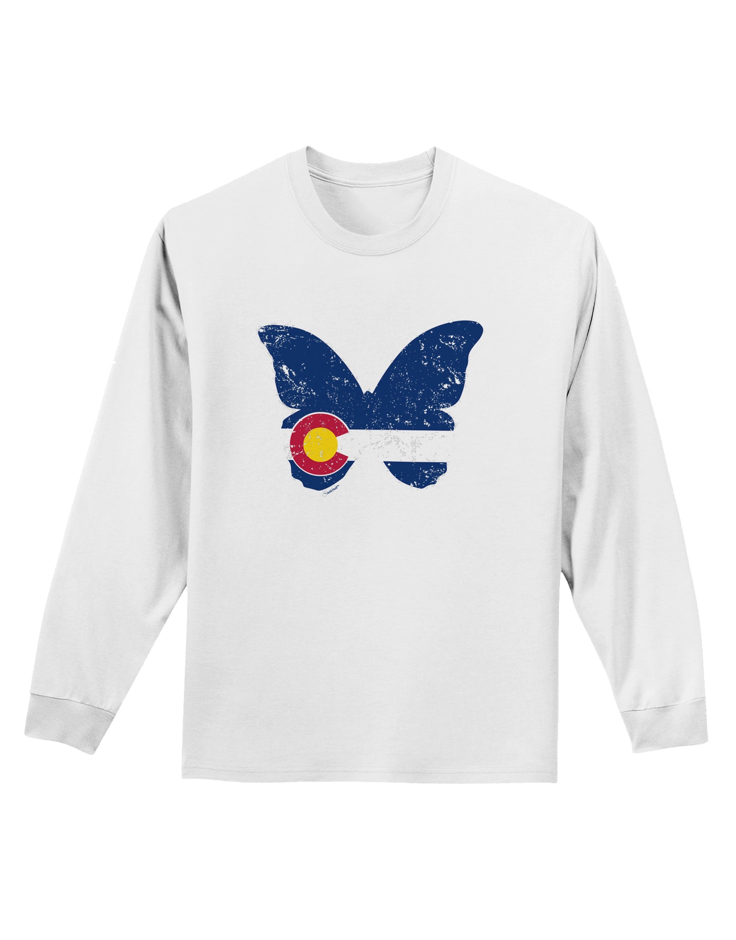 Grunge Colorado Butterfly Flag Adult Long Sleeve Shirt-Long Sleeve Shirt-TooLoud-White-Small-Davson Sales