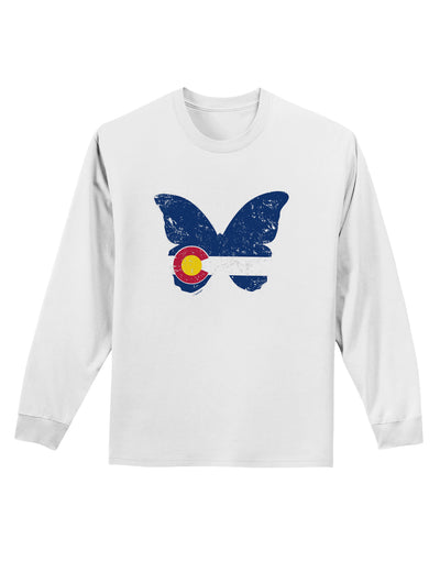 Grunge Colorado Butterfly Flag Adult Long Sleeve Shirt-Long Sleeve Shirt-TooLoud-White-Small-Davson Sales