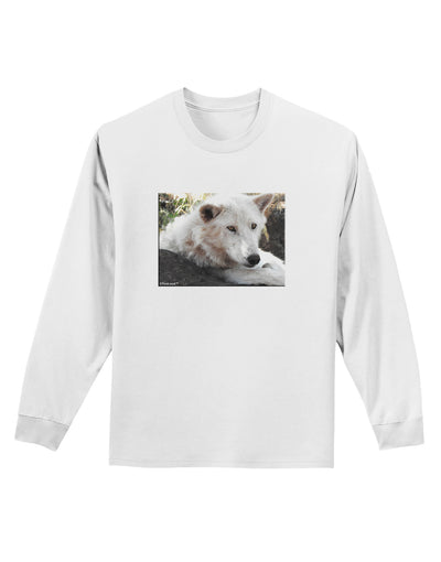 Laying White Wolf Adult Long Sleeve Shirt-Long Sleeve Shirt-TooLoud-White-Small-Davson Sales