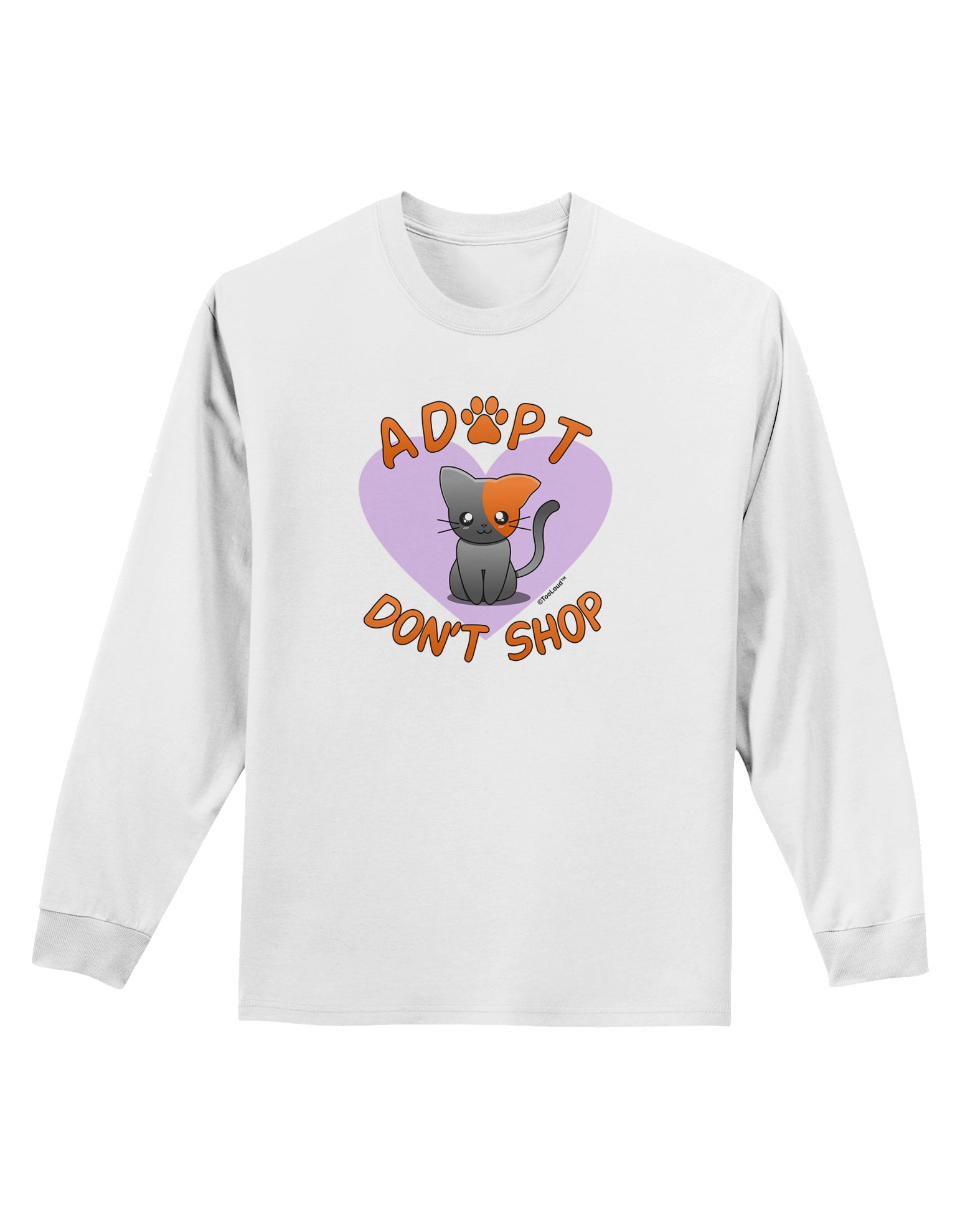 Adopt Don't Shop Cute Kitty Adult Long Sleeve Shirt-Long Sleeve Shirt-TooLoud-White-Small-Davson Sales