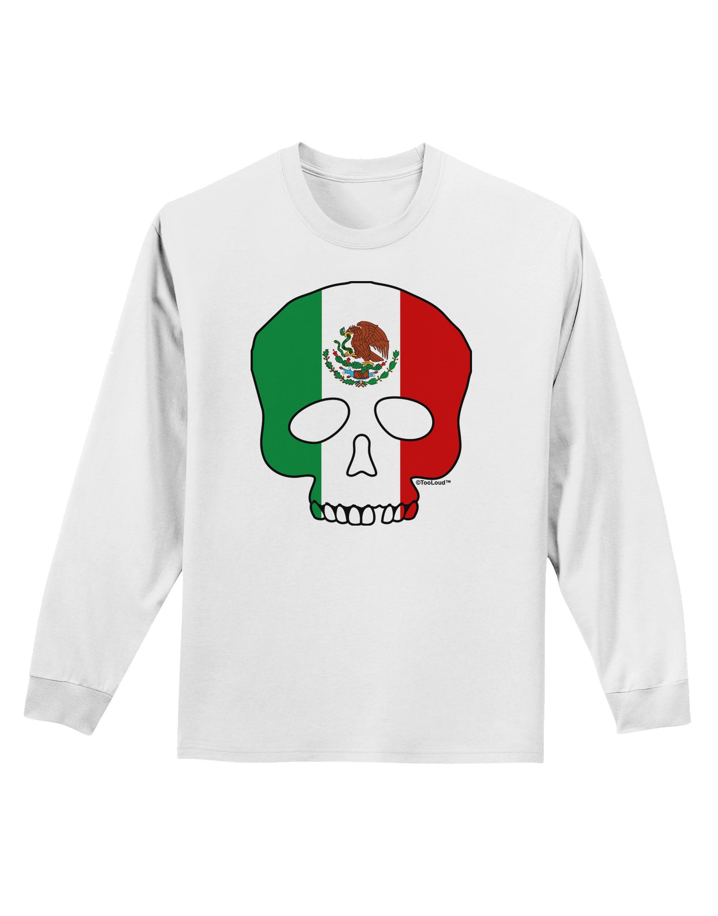 Skull Flag Mexico Adult Long Sleeve Shirt-Long Sleeve Shirt-TooLoud-White-Small-Davson Sales
