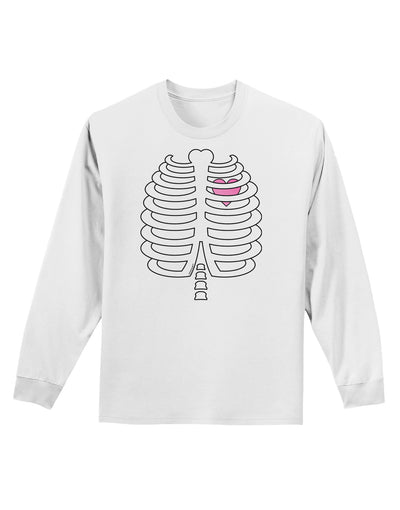 Skeleton Ribcage with Pink Heart Halloween Adult Long Sleeve Shirt-Long Sleeve Shirt-TooLoud-White-Small-Davson Sales