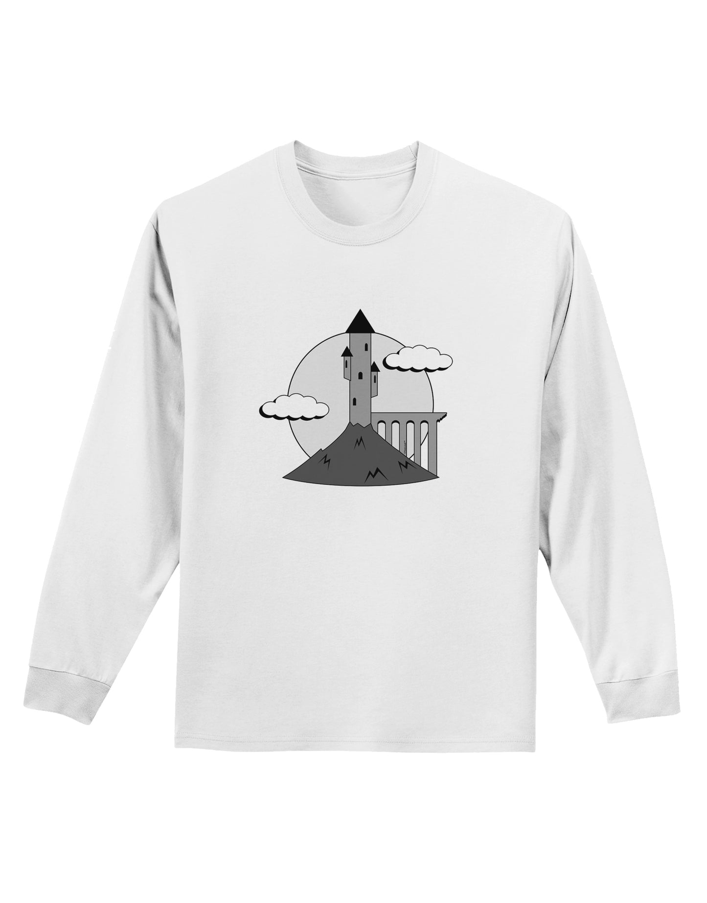 Moonlit Wizard Tower - Grayscale Adult Long Sleeve Shirt-Long Sleeve Shirt-TooLoud-White-Small-Davson Sales