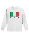 Italian Flag - Italy Text Distressed Adult Long Sleeve Shirt by TooLoud-Long Sleeve Shirt-TooLoud-White-Small-Davson Sales