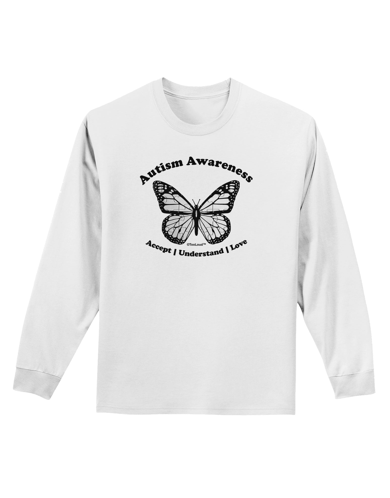 Autism Awareness - Puzzle Piece Butterfly 2 Adult Long Sleeve Shirt-Long Sleeve Shirt-TooLoud-White-Small-Davson Sales