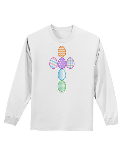 Easter Egg Cross Faux Applique Adult Long Sleeve Shirt-Long Sleeve Shirt-TooLoud-White-Small-Davson Sales