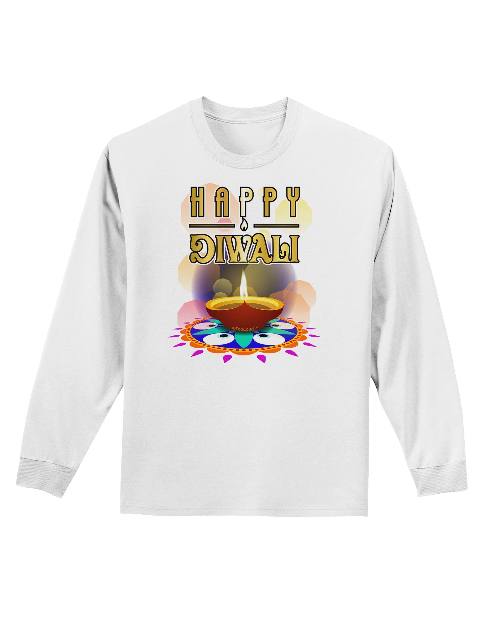 Happy Diwali - Rangoli and Diya Adult Long Sleeve Shirt by-Long Sleeve Shirt-TooLoud-White-Small-Davson Sales
