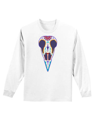 Colorful Mystic Bird Skull Calavera Day of the Dead Adult Long Sleeve Shirt-Long Sleeve Shirt-TooLoud-White-Small-Davson Sales