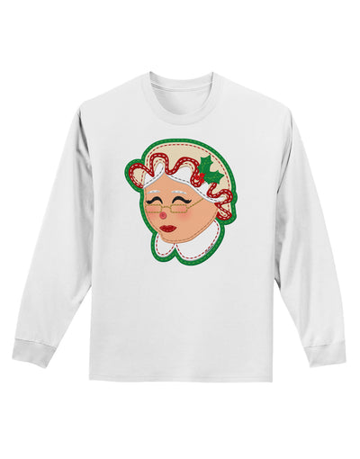 Cute Mrs Claus Face Faux Applique Adult Long Sleeve Shirt-Long Sleeve Shirt-TooLoud-White-Small-Davson Sales