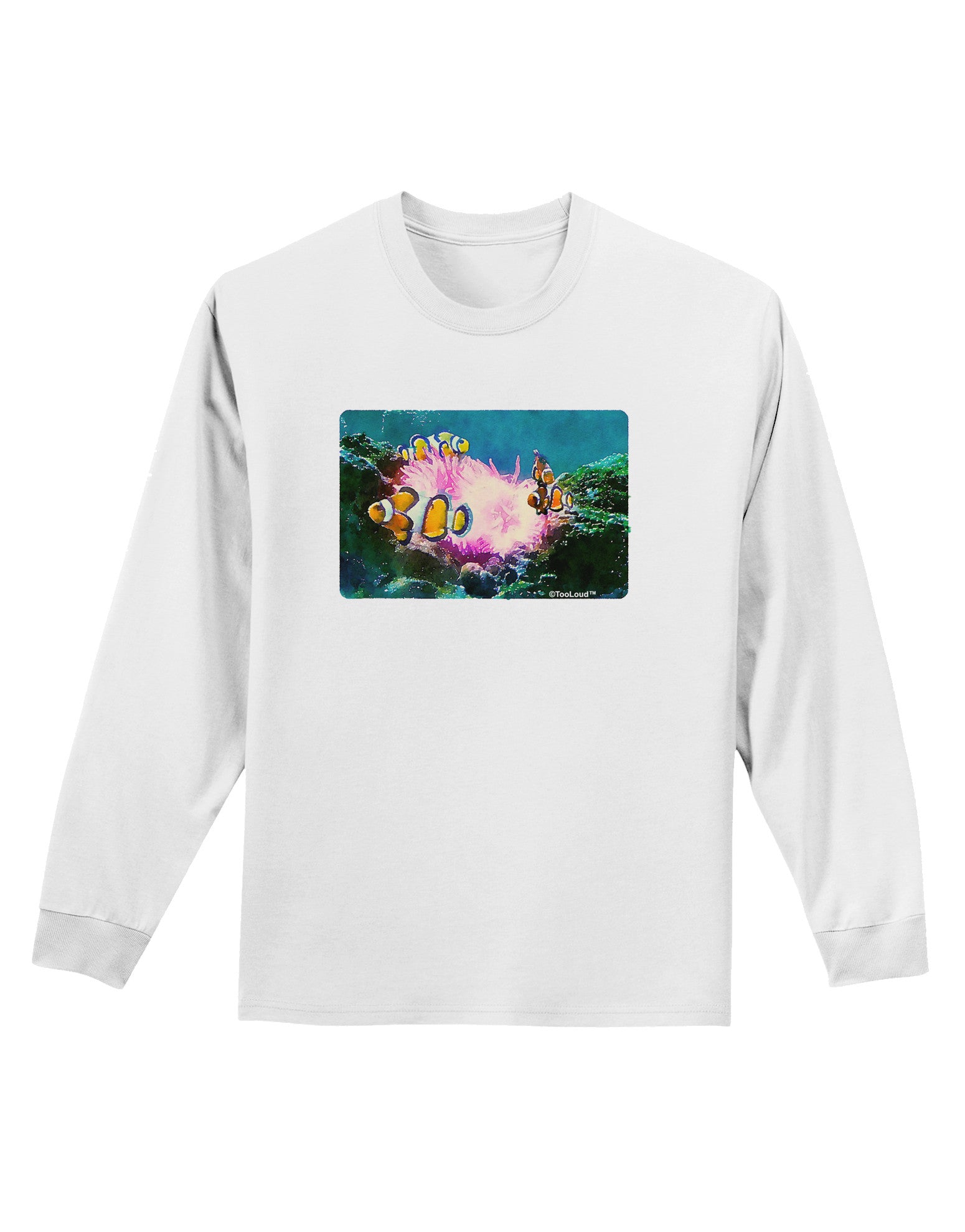 Clownfish Watercolor Adult Long Sleeve Shirt-Long Sleeve Shirt-TooLoud-White-Small-Davson Sales