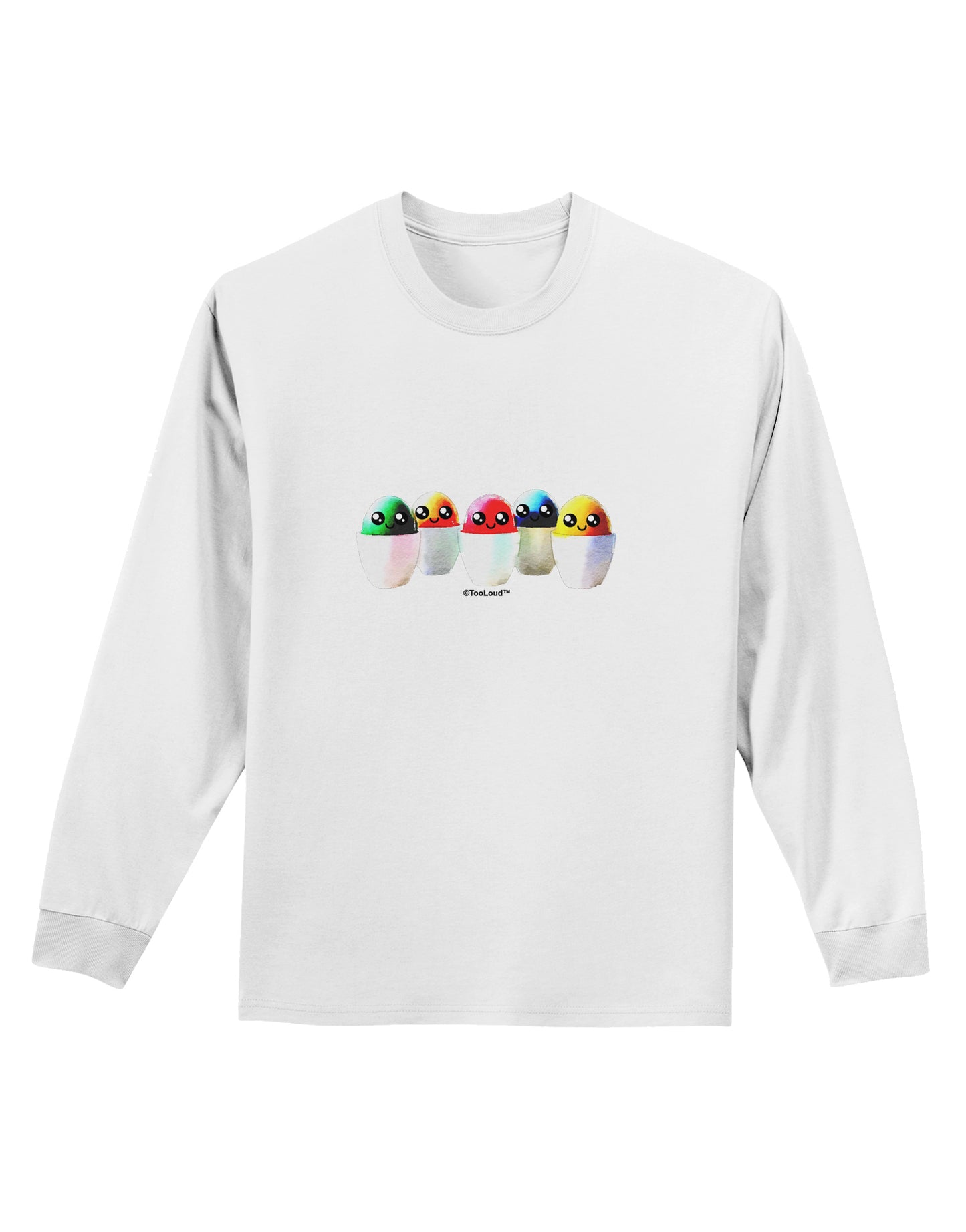 Kawaii Easter Eggs - No Text Adult Long Sleeve Shirt by TooLoud-Long Sleeve Shirt-TooLoud-White-Small-Davson Sales