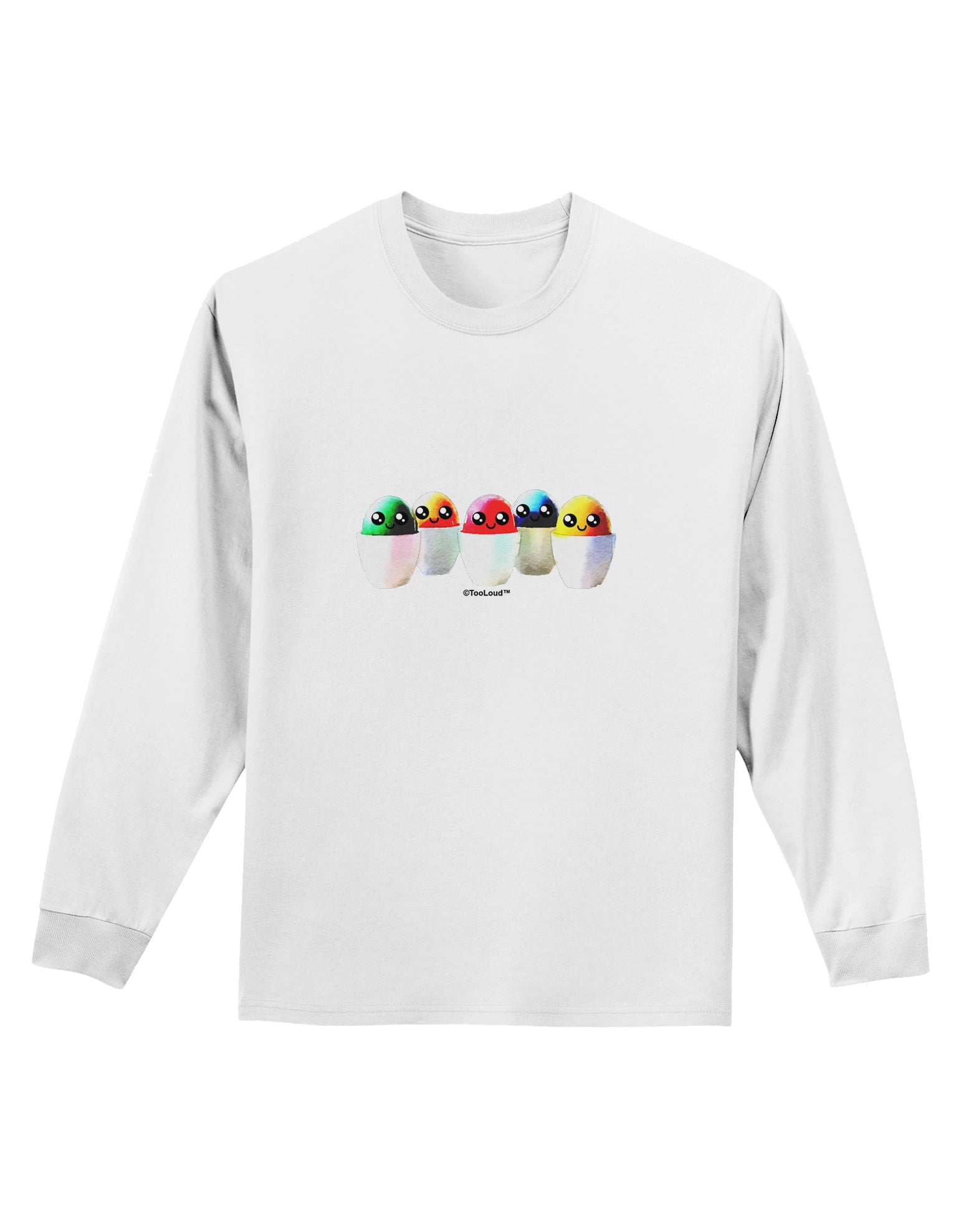 Kawaii Easter Eggs - No Text Adult Long Sleeve Shirt by TooLoud-Long Sleeve Shirt-TooLoud-White-Small-Davson Sales