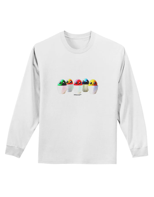 Kawaii Easter Eggs - No Text Adult Long Sleeve Shirt by TooLoud-Long Sleeve Shirt-TooLoud-White-Small-Davson Sales
