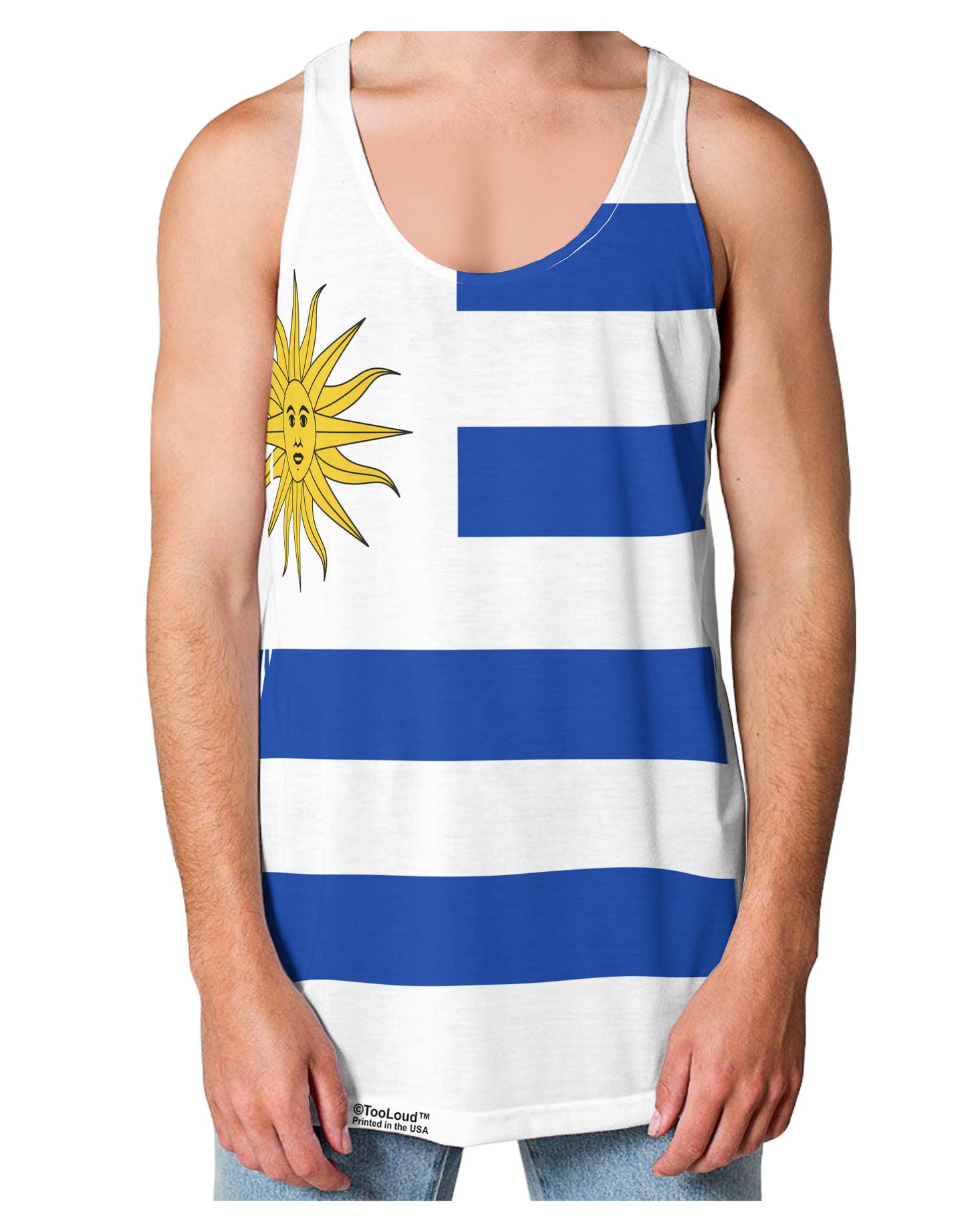 TooLoud Uruguay Flag AOP Loose Tank Top Single Side-Mens-LooseTanktops-TooLoud-White-Small-Davson Sales