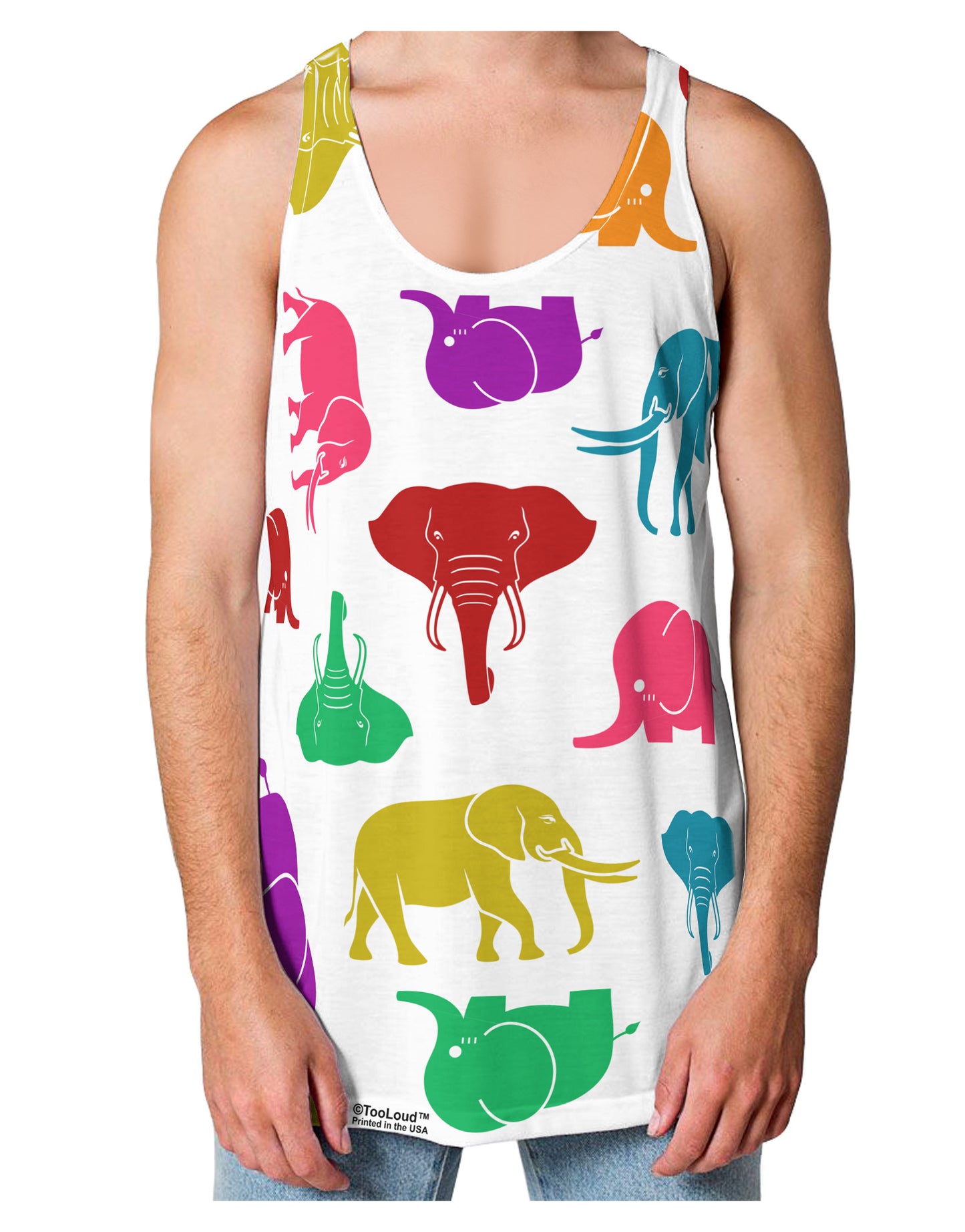 Colorful Elephants AOP Loose Tank Top Single Side All Over Print-Loose Tank Top-TooLoud-White-Small-Davson Sales