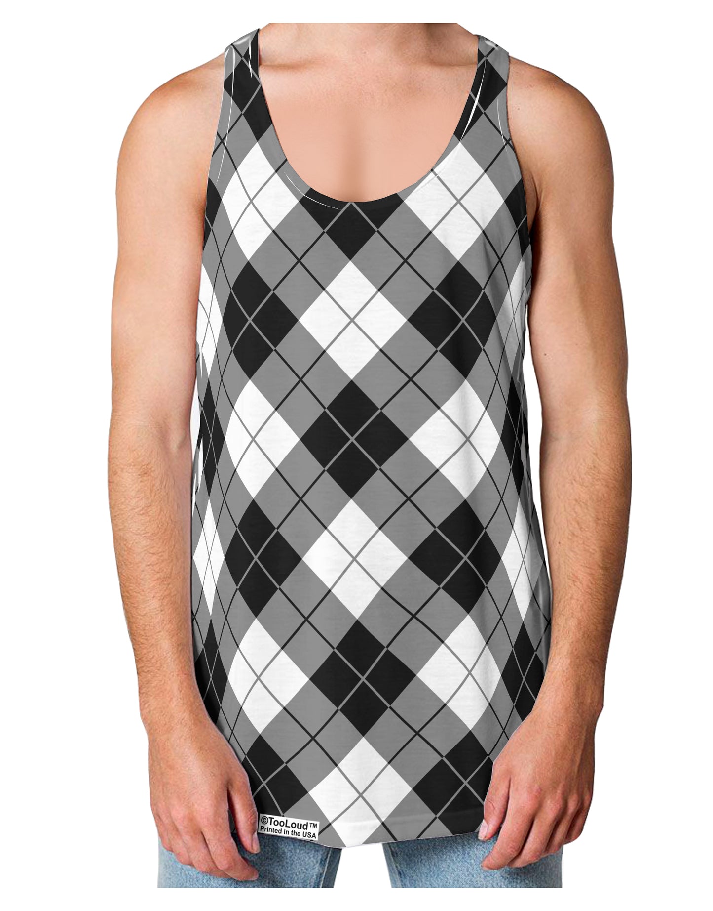Black and White Argyle AOP Loose Tank Top Dual Sided All Over Print by TooLoud-Loose Tank Top-TooLoud-White-Small-Davson Sales