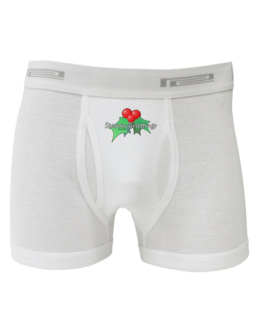 Holly Seasons Greetings Text Boxer Briefs by TooLoud-Boxer Briefs-TooLoud-White-Small-Davson Sales