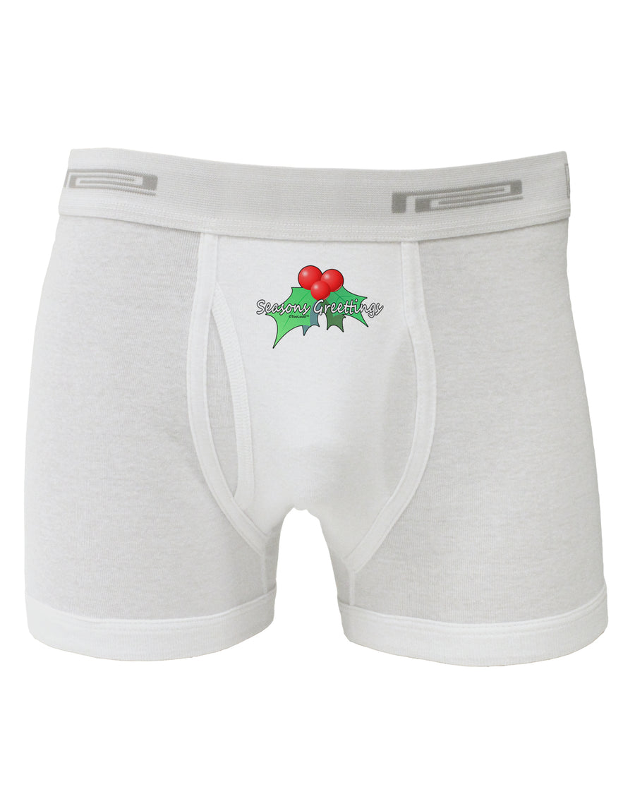 Holly Seasons Greetings Text Boxer Briefs by TooLoud-Boxer Briefs-TooLoud-White-Small-Davson Sales